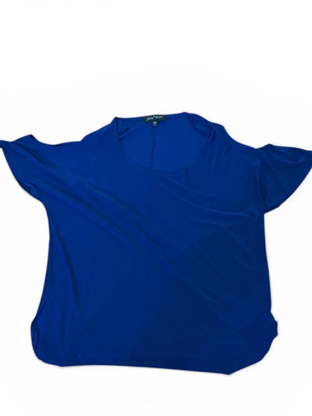 Slinky Brand Blue Blouse Peekaboo Shoulders Women's Large - Picture 2 of 5